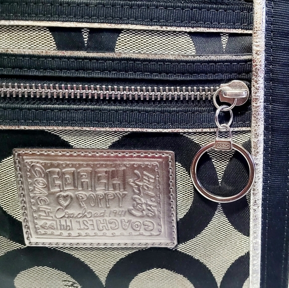 Coach Poppy Tote Op Art Glam Signature Logo Bag Purse Black Gray Silver 13826 - Picture 4 of 14